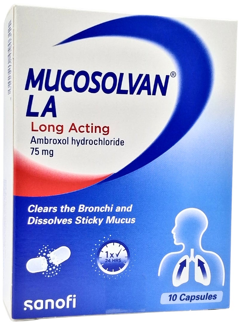 Mucosolvan LA 75mg 10 Capsules – Extended-Release Cough & Mucus Relief